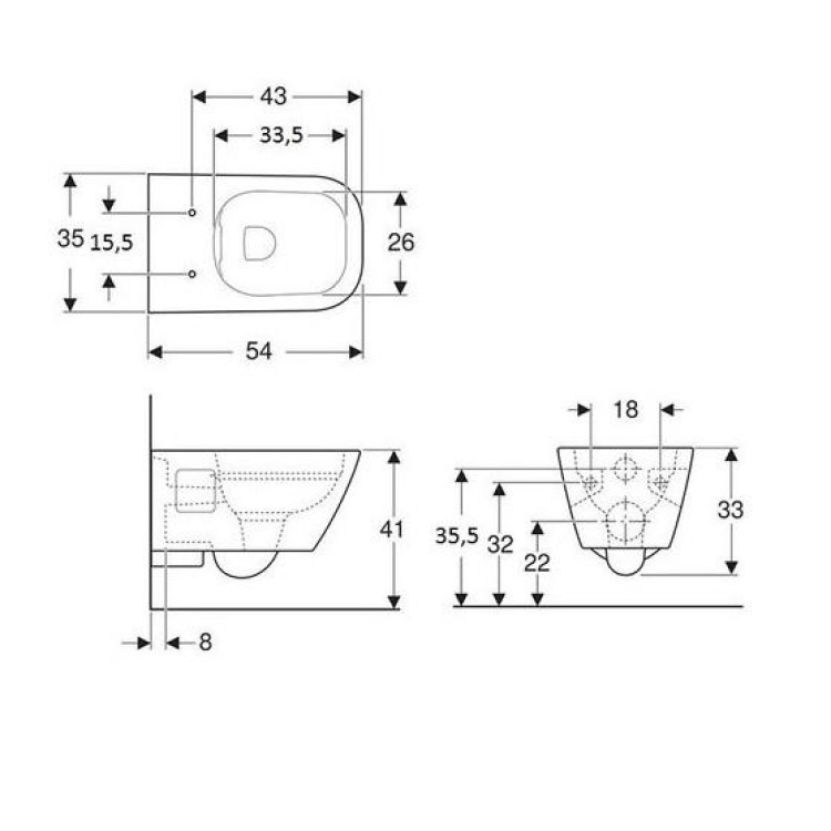 Piekaramais pods Geberit Selnova Square Rimless Bez vāka 501.546.01.1