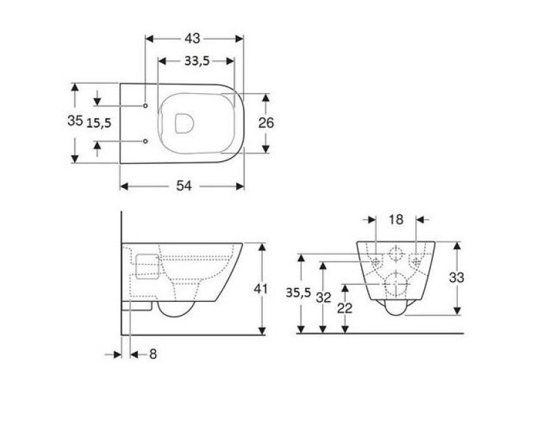 Подвесной унитаз Geberit Selnova Square Rimless Без крышки 501.546.01.1