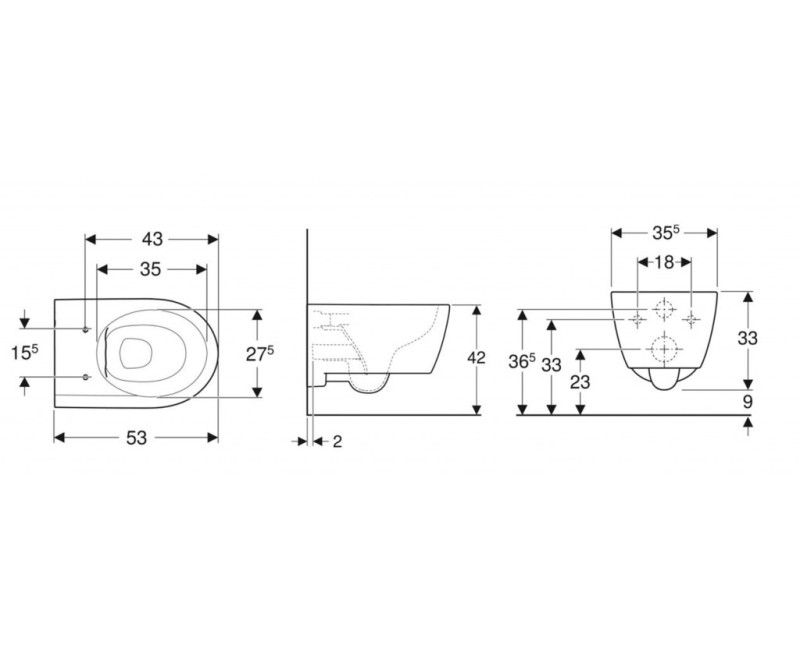 Piekaramais pods Geberit KeraTect Rimfree, Bez vāka Balts 501.661.00.8