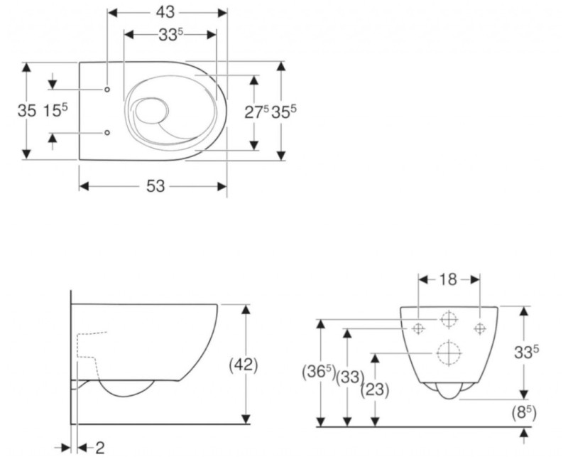 Piekaramais pods Geberit Acanto TurboFlush ar KeraTect, Rimfree, Balts 502.717.00.8