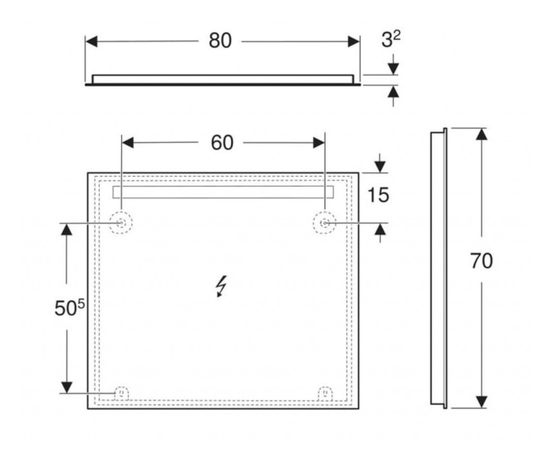 Зеркало для ванной Geberit Option со LED подсветкой, 80x70 см, алюминий 502.807.00.1