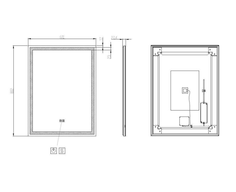 Vannas istabas spogulis Kielle Idolio ar LED apgaismojumu un apsildi, 60x80cm 50324001