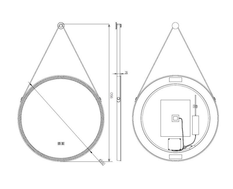 Vannas istabas spogulis Kielle Idolio ar LED ar apgaismojumu un apsildi, D59cm, melns 50324004