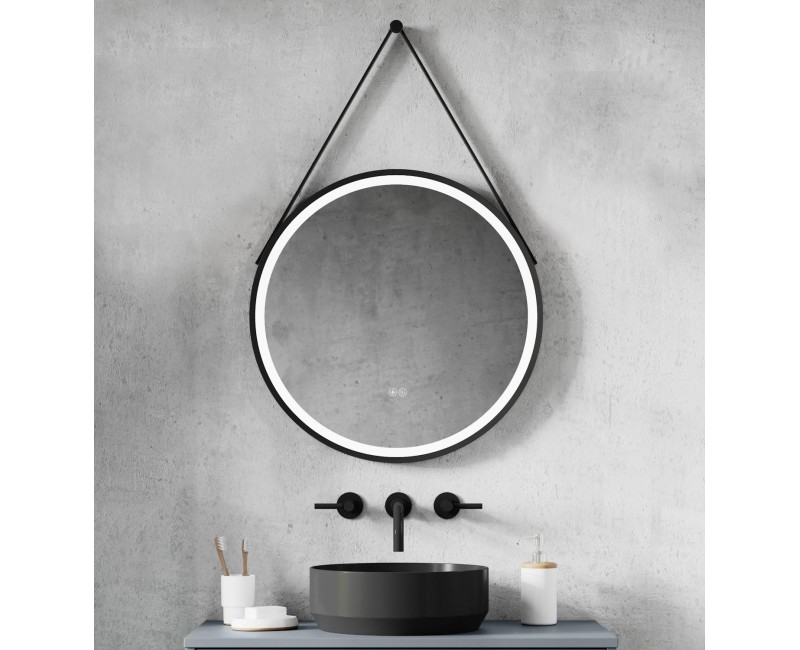 Vannas istabas spogulis Kielle Idolio ar LED ar apgaismojumu un apsildi, D59cm, melns 50324004