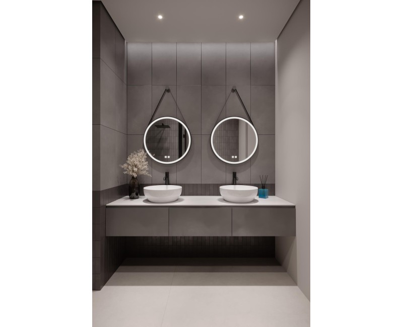 Vannas istabas spogulis Kielle Idolio ar LED ar apgaismojumu un apsildi, D59cm, melns 50324004