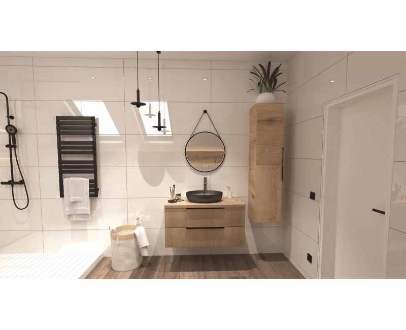 Vannas istabas spogulis Kielle Idolio ar LED ar apgaismojumu un apsildi, D59cm, melns 50324004