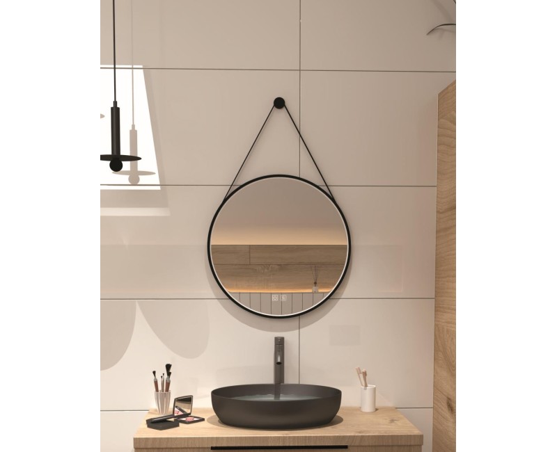 Vannas istabas spogulis Kielle Idolio ar LED ar apgaismojumu un apsildi, D59cm, melns 50324004