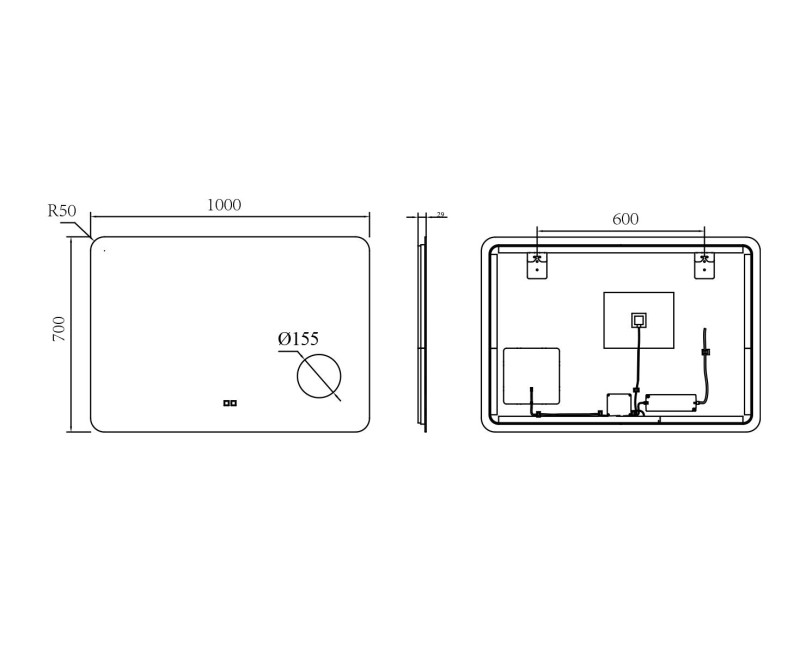 Зеркало для ванной Kielle Idolio со светодиодной подсветкой, черное + косметическое зеркало 50324031