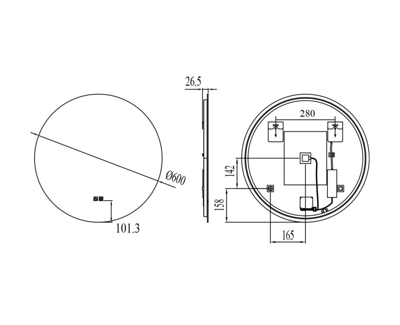 Vannas istabas spogulis Kielle Idolio ar LED apgaismojumu un apsildi, D60cm 50324051