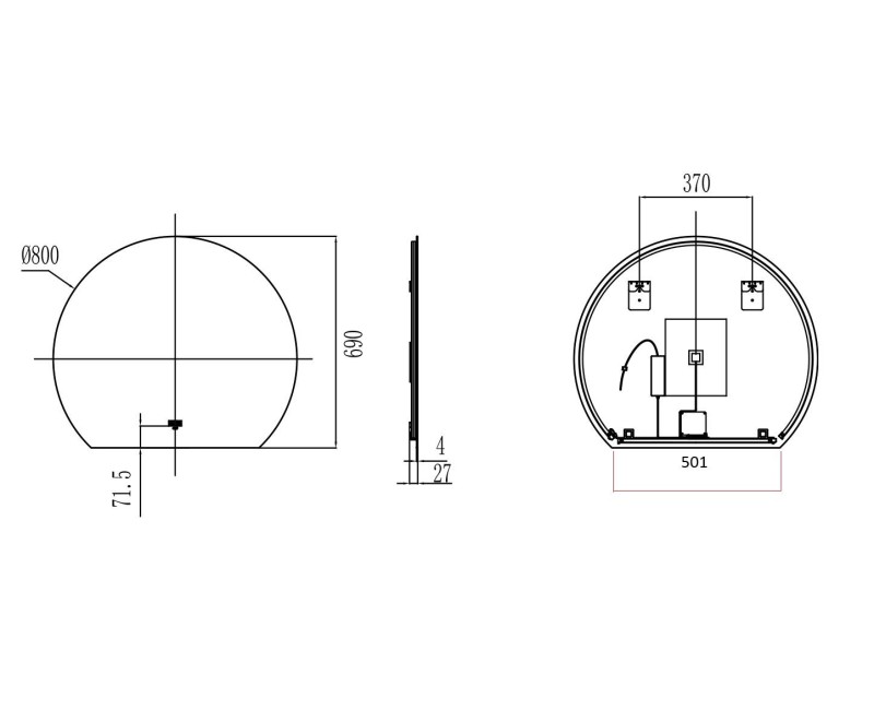 Vannas istabas spogulis Kielle Idolio ar LED apgaismojumu un apsildi, D80cm, melns 50324081