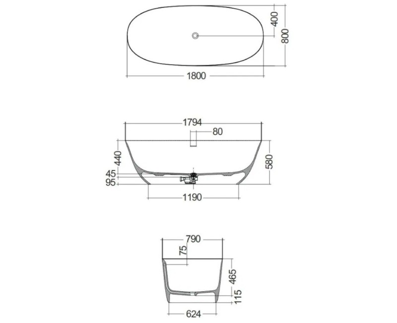 Вольностоящая ванна Kludi Resa каменная масса 180x80см, белый матовый 51BF0153