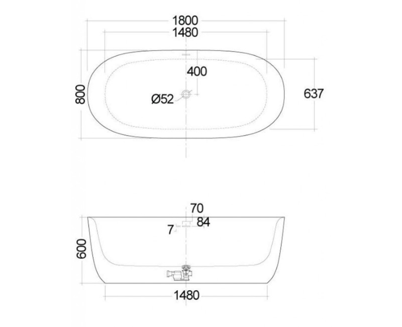 Вольностоящая ванна Kludi Elin каменная масса 180x80см, белый глянцевый 52BF0143