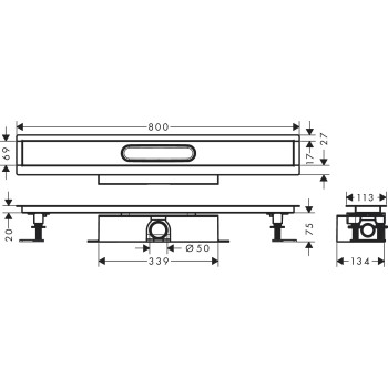 Dušas kanāls Hansgrohe uBox universal CS 800mm H=75mm 56024180