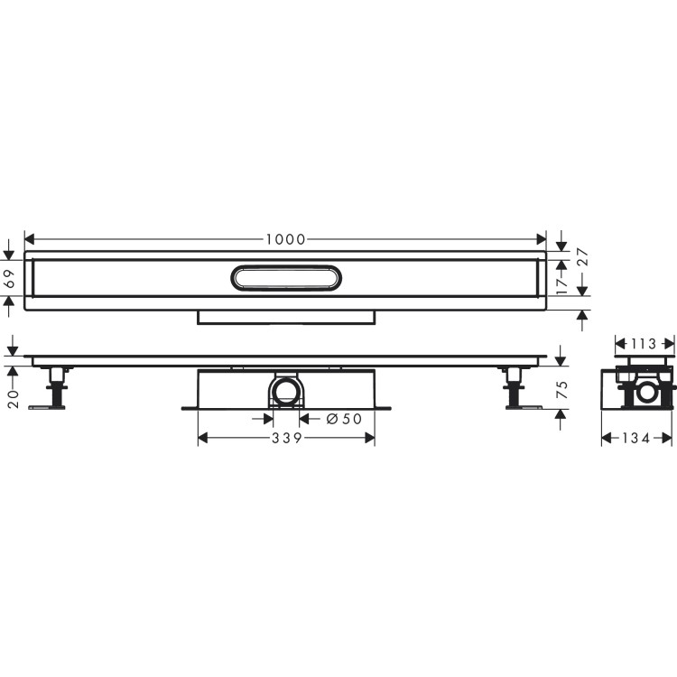 Dušas kanāls Hansgrohe uBox universal CS 1000mm H=75mm drain 56026180 Dušas kanāls Hansgrohe uBox universal CS 1000mm H=75mm drain 56026180