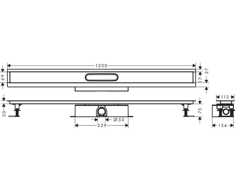 Dušas kanāls Hansgrohe uBox universal CS 1200mm H=75mm 56027180