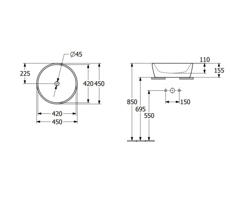 Vannas istabas izlietne Villeroy & Boch Architectura D45, Uz Virsmas, Balta 5A254601