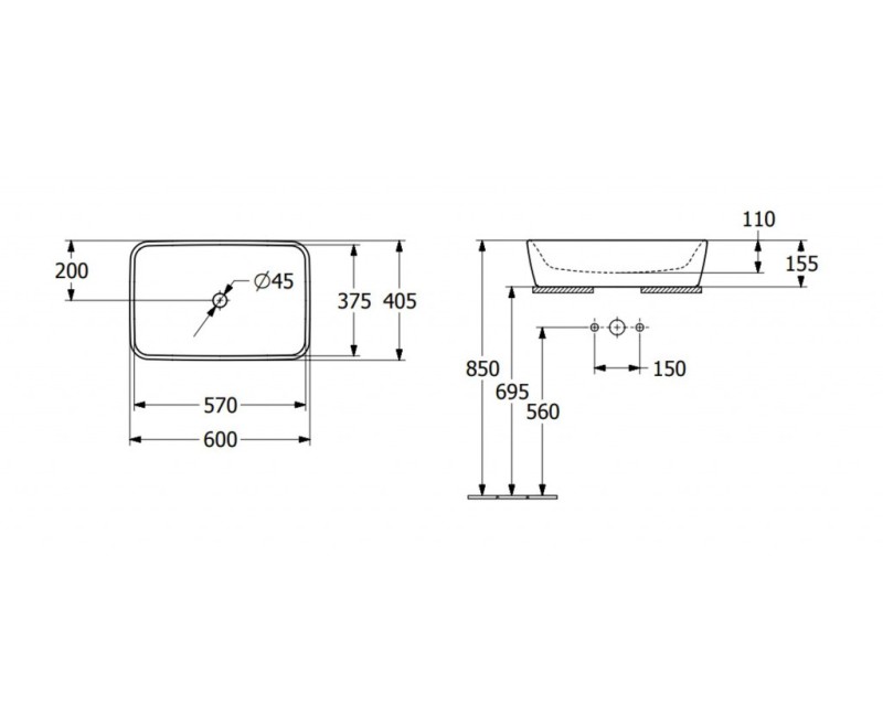 Раковина для ванной Villeroy & Boch Architectura 60x41 см, отделка CeramicPlus, накладная, белая 5A2760R1