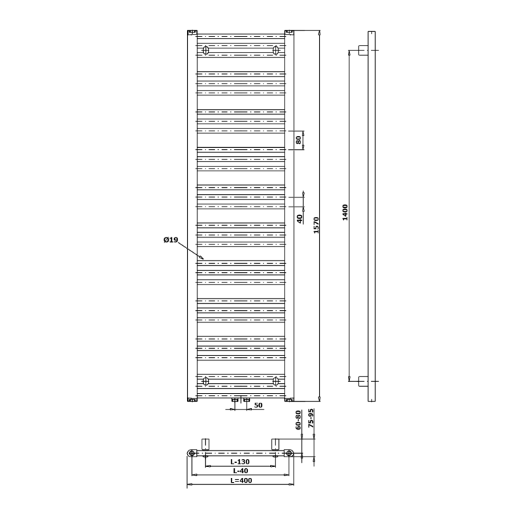 Dvieļu žāvētājs / Radiators Bruckner ALBRECHT 400x1570mm, Melns Matēts 600.113.6 Dvieļu žāvētājs / Radiators Bruckner ALBRECHT 400x1570mm, Melns Matēts 600.113.6