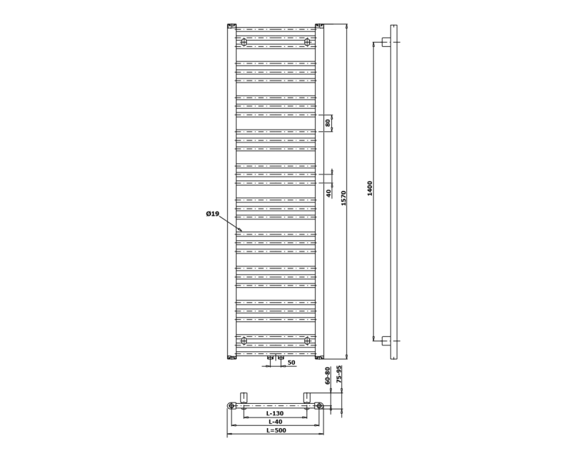 Полотенцесушитель / Радиатор Bruckner ALBRECHT 500x1570 мм, Черный Матовый 600.115.6