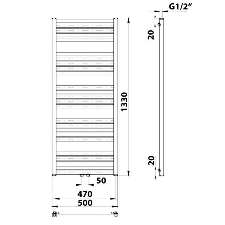 Dvieļu žāvētājs / Radiators Bruckner GRUNT 500x1330mm, Melns Matēts 600.122.6 Dvieļu žāvētājs / Radiators Bruckner GRUNT 500x1330mm, Melns Matēts 600.122.6