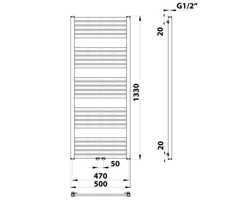 Полотенцесушитель / Радиатор Bruckner GRUNT 500x1330 мм, черный матовый 600.122.6