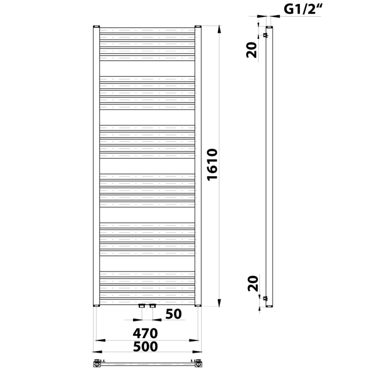 Dvieļu žāvētājs / Radiators Bruckner GRUNT 500x1610mm, Melns Matēts 600.123.6 Dvieļu žāvētājs / Radiators Bruckner GRUNT 500x1610mm, Melns Matēts 600.123.6