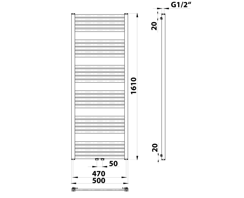 Полотенцесушитель / Радиатор Bruckner GRUNT 500x1610 мм, черный матовый 600.123.6