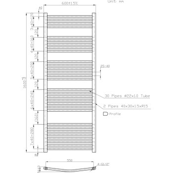 Dvieļu žāvētājs / Radiators Novaserviss 600x1600mm, Hromēts  600/1600,0