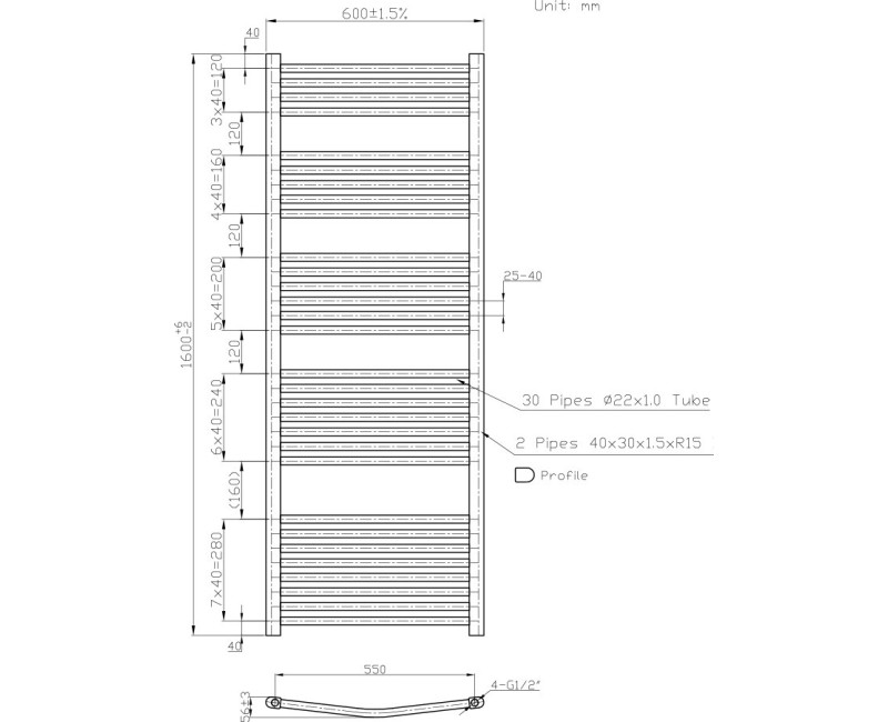 Полотенцесушитель / Радиатор Novaserviss 600x1600 мм, Хром 600/1600.0