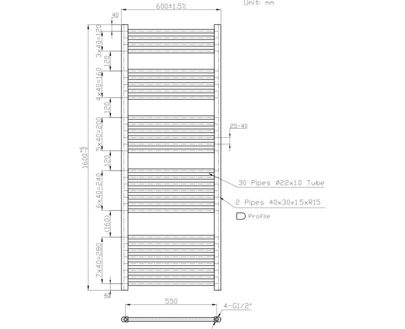 Полотенцесушитель / Радиатор Novaserviss 600x1600 мм, Белый 600/1600/R,1