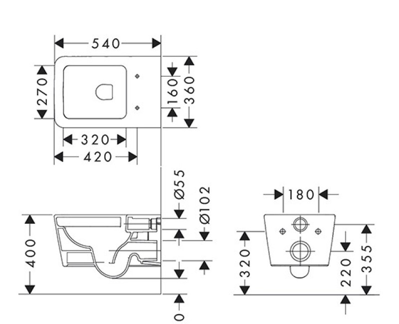 Подвесной унитаз Hansgrohe Rimfree EluPura Original Q WC 540 AquaChannel Flush, HygieneEffect  Без крышки 62018450 Белый