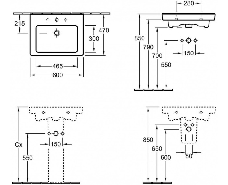 Раковина для ванной Villeroy & Boch Subway 2.0 60x47см, Белый
