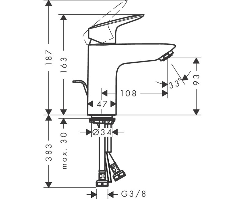 Izlietnes maisītājs Hansgrohe Logis 100 ar pop up izplūdi 71171000 Hromēts