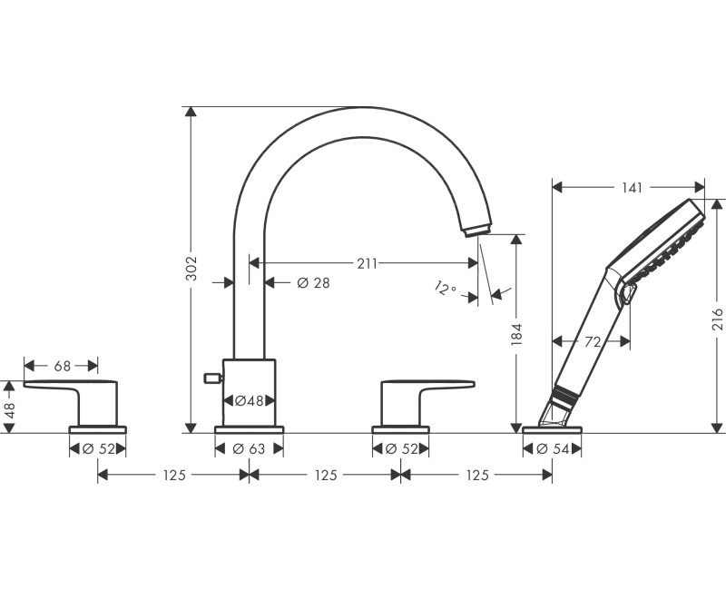 Vannas / Dušas maisītājs Hansgrohe Vernis Blend uz vannas malas 71456670 Melns matēts