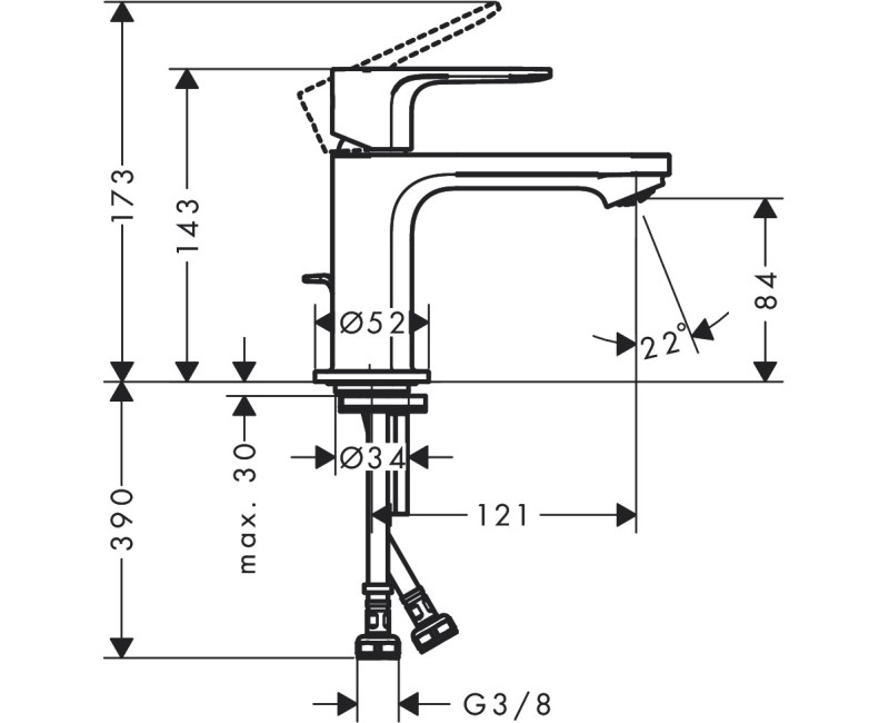 Izlietnes maisītājs Hansgrohe Rebris S80 CoolStart EcoSmart+ ar pop up izplūdi 72586000 Hromēts