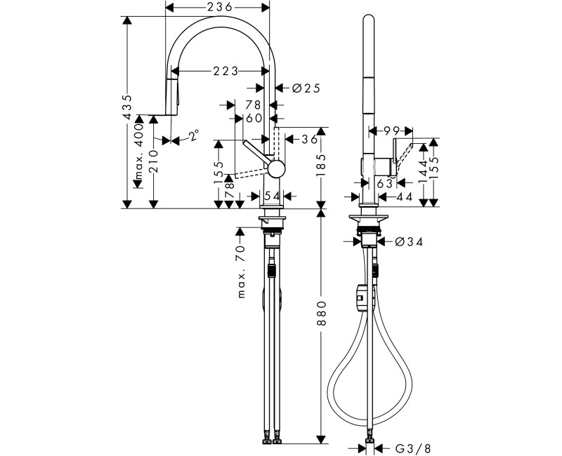 Virtuves maisītājs Hansgrohe Talis M54 210 izvelkams Brushed Melns Hroms 72800340