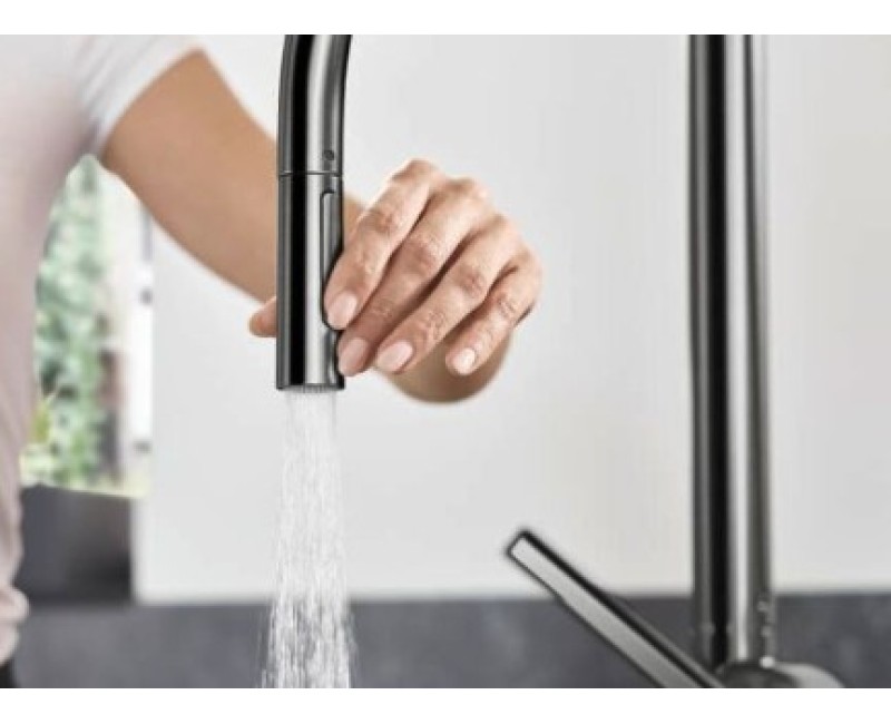 Virtuves maisītājs Hansgrohe Talis M54 210 izvelkams Brushed Melns Hroms 72800340