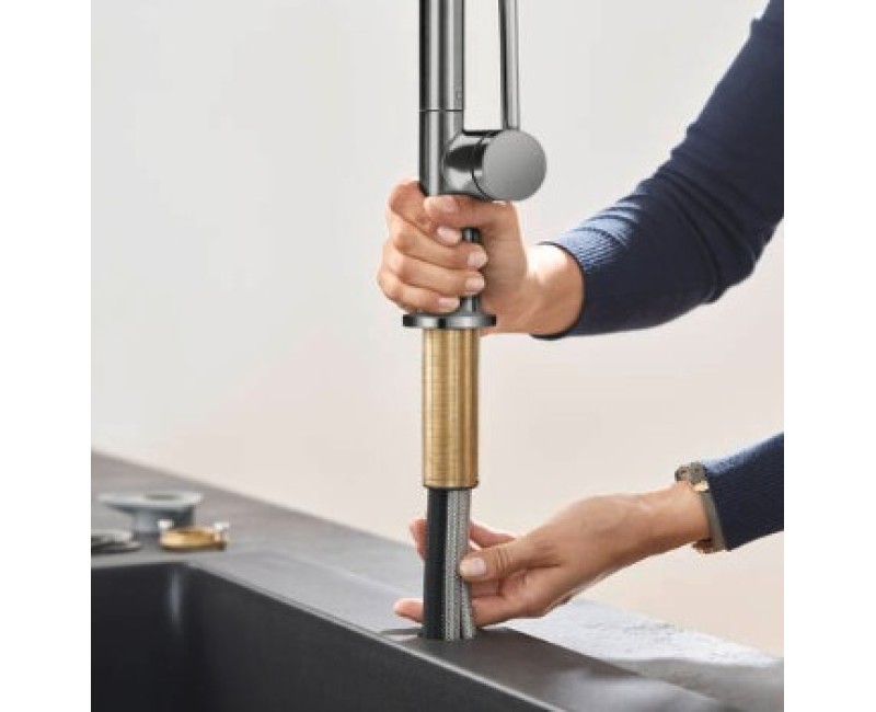 Virtuves maisītājs Hansgrohe Talis M 54 210 ar izvelkamu galvu+sBox 2 plūsmu režīmi 72801340 Brushed Black Chrome