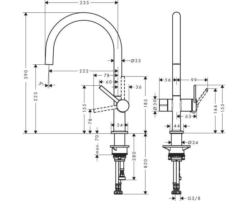 Смеситель для кухни Hansgrohe Talis M54 220 со встроенным запорным клапаном 72805670 Черный Матовый