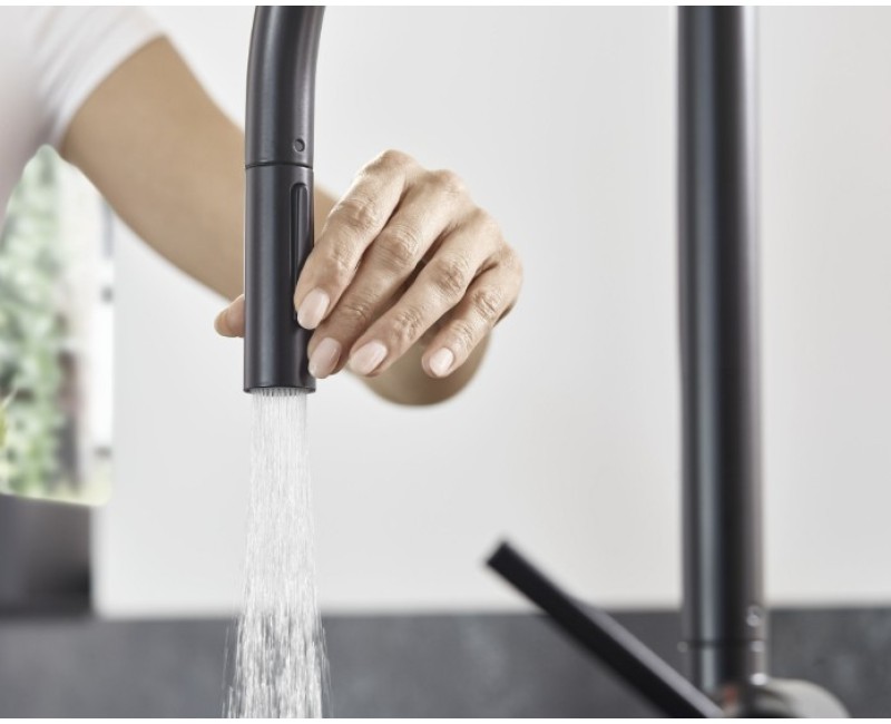 Смеситель для кухни Hansgrohe Talis M54 210, EcoSmart выдвижной 2jet черный матовый 72842670