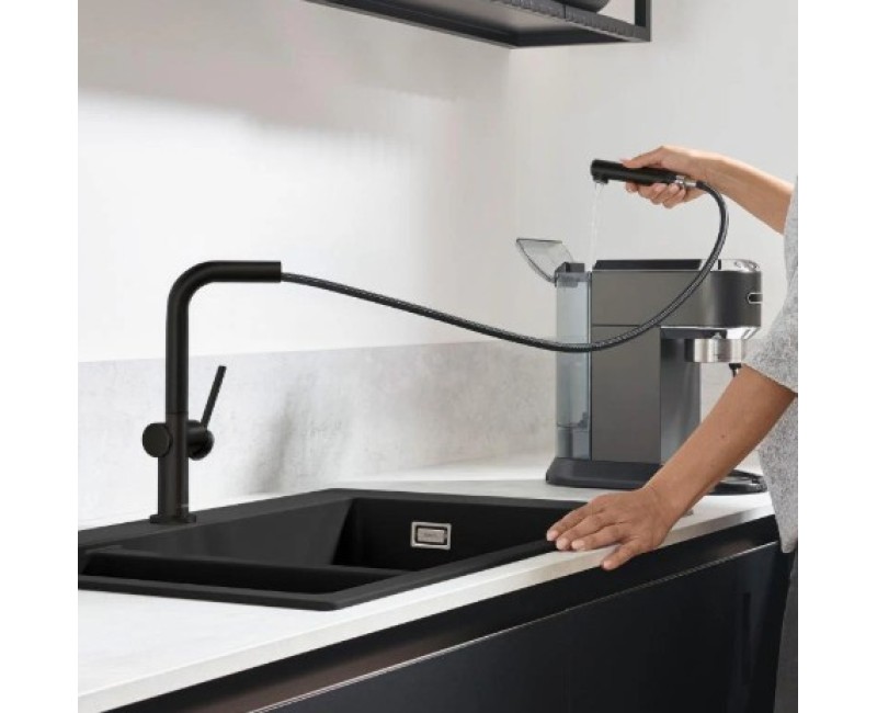Смеситель для кухни Hansgrohe Talis 270 EcoSmart 1jet выдвижная головка 72845670 Черный матовый