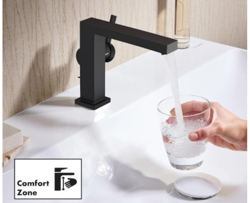 Смеситель для раковины Hansgrohe Tecturis E 110 Fine CoolStart EcoSmart+ с pop up клапаном 73023670 Черный матовый