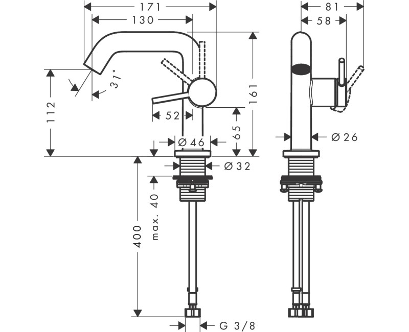 Смеситель для раковины Hansgrohe Tecturis S 110 Fine CoolStart  с push-open клапаном 73322000 хром