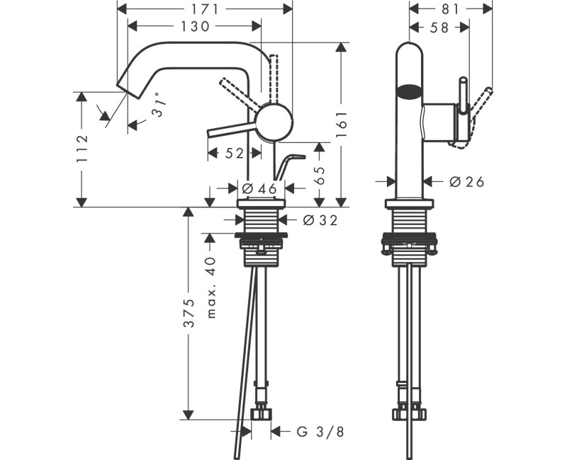 Izlietnes maisītājs Hansgrohe Tecturis S 110 Fine CoolStart EcoSmart+  ar pop up izplūdi  73323670 Melns Matēts