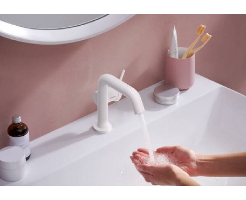 Смеситель для раковины Hansgrohe Tecturis S 110 Fine CoolStart EcoSmart+ с pop up клапаном 73323700 Белый матовый
