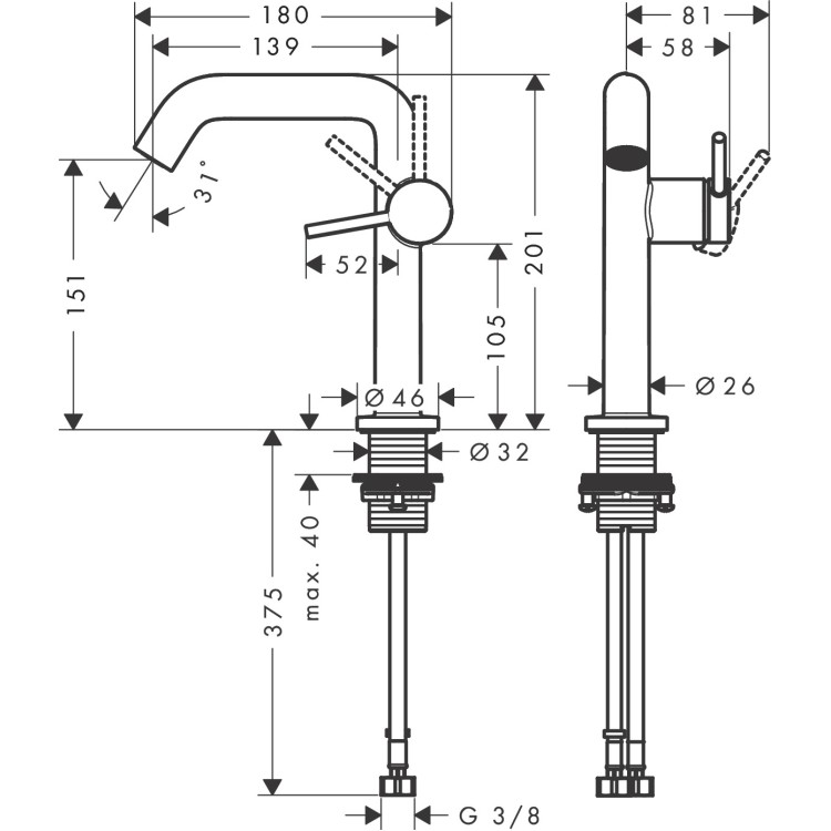 Izlietnes maisītājs Hansgrohe Tecturis S 150 Fine CoolStart EcoSmart+  73341140 Brushed Bronze