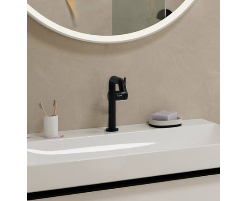 Смеситель для раковины Hansgrohe Tecturis S 150 Fine CoolStart EcoSmart+ с push-open клапаном 73340670 Melns Matēts