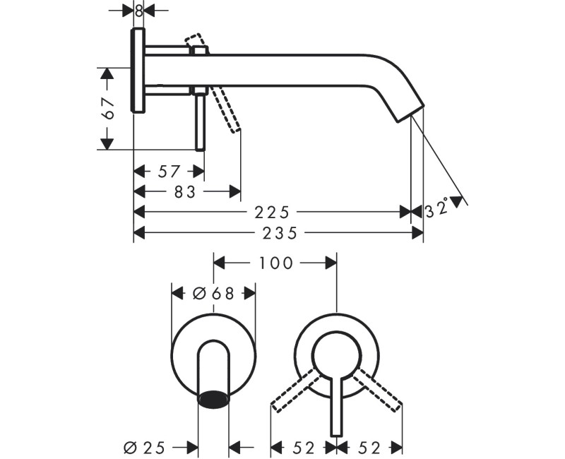 Смеситель для раковины Hansgrohe Tecturis S EcoSmart+ встраиваемый Хром