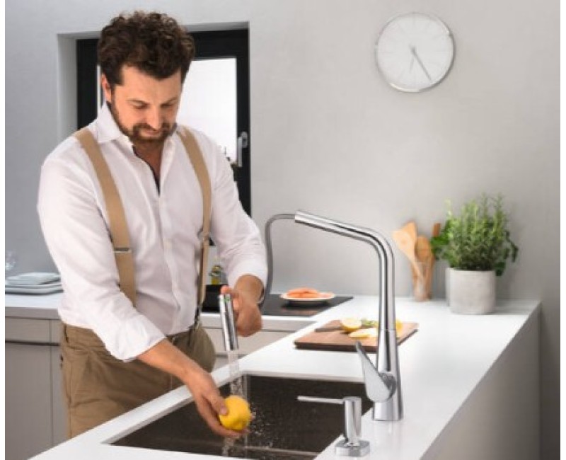 Смеситель для кухни Hansgrohe Metris Select M71 320 выдвижной 2jet с sBox Хром 73816000