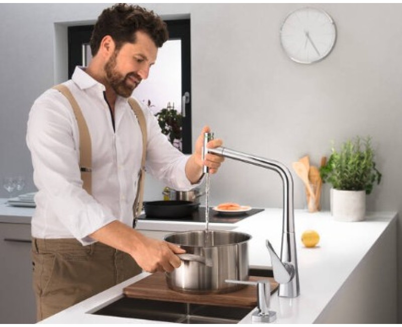 Смеситель для кухни Hansgrohe Metris Select M71 320 выдвижной 2jet с sBox Хром 73816000